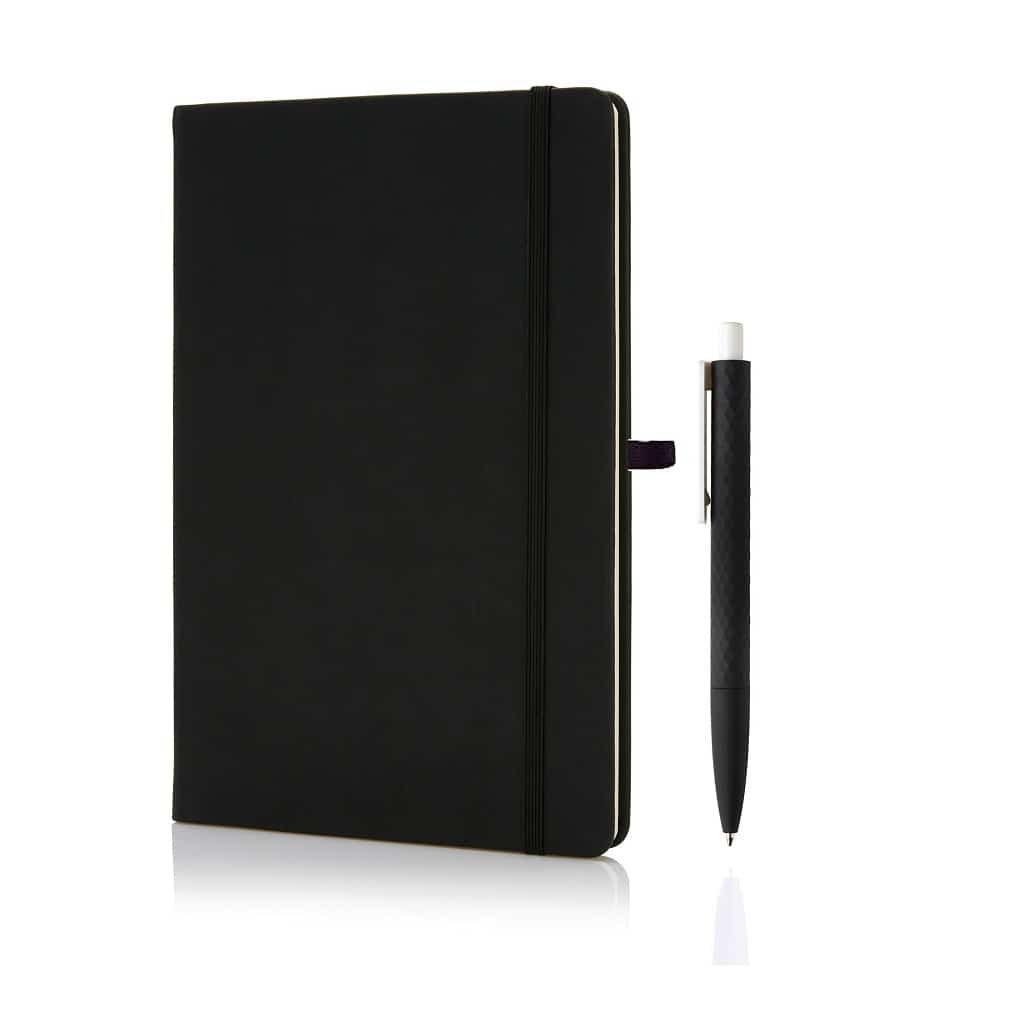 Notebook with pen.