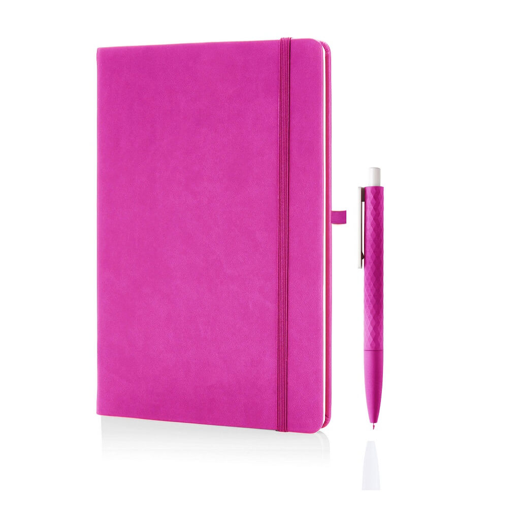 Notebook with pen.